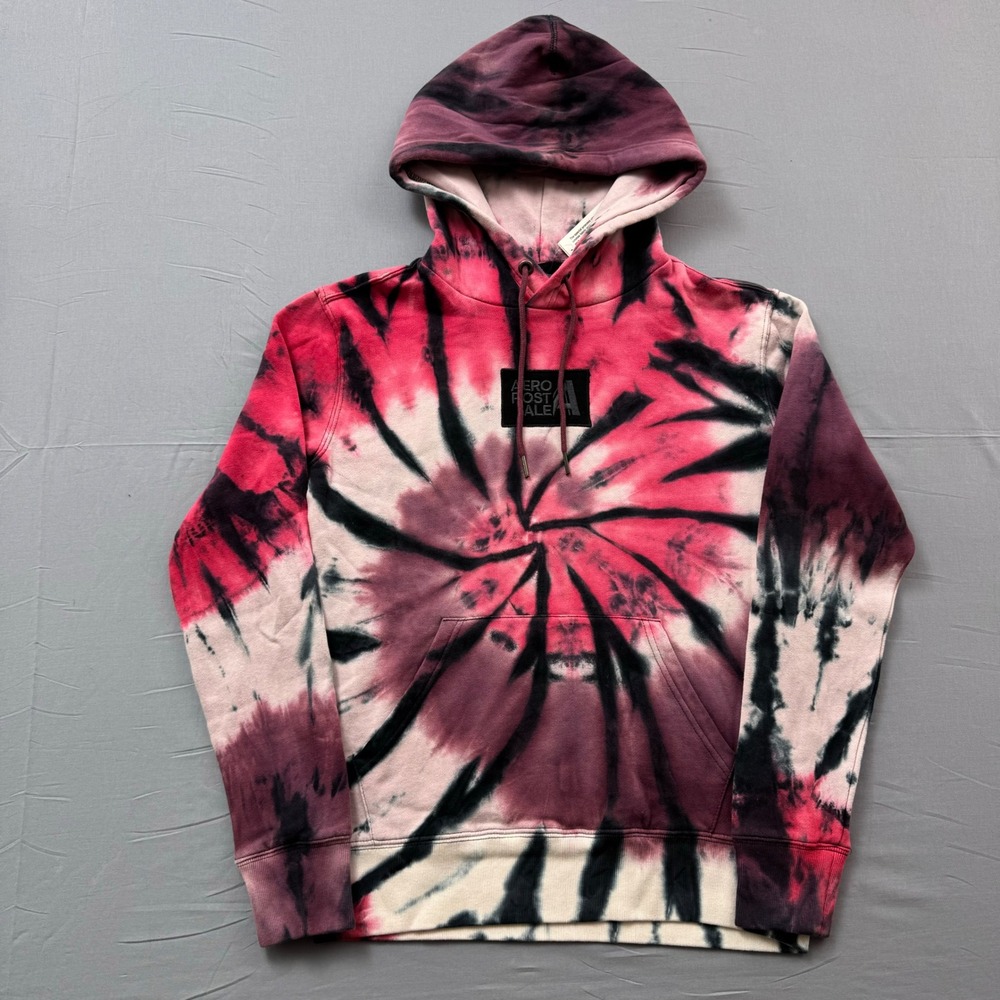 Aeropostale Mens Pink Black‎ Tie Dye Spiral Hoodie Sweatshirt XS New 8997